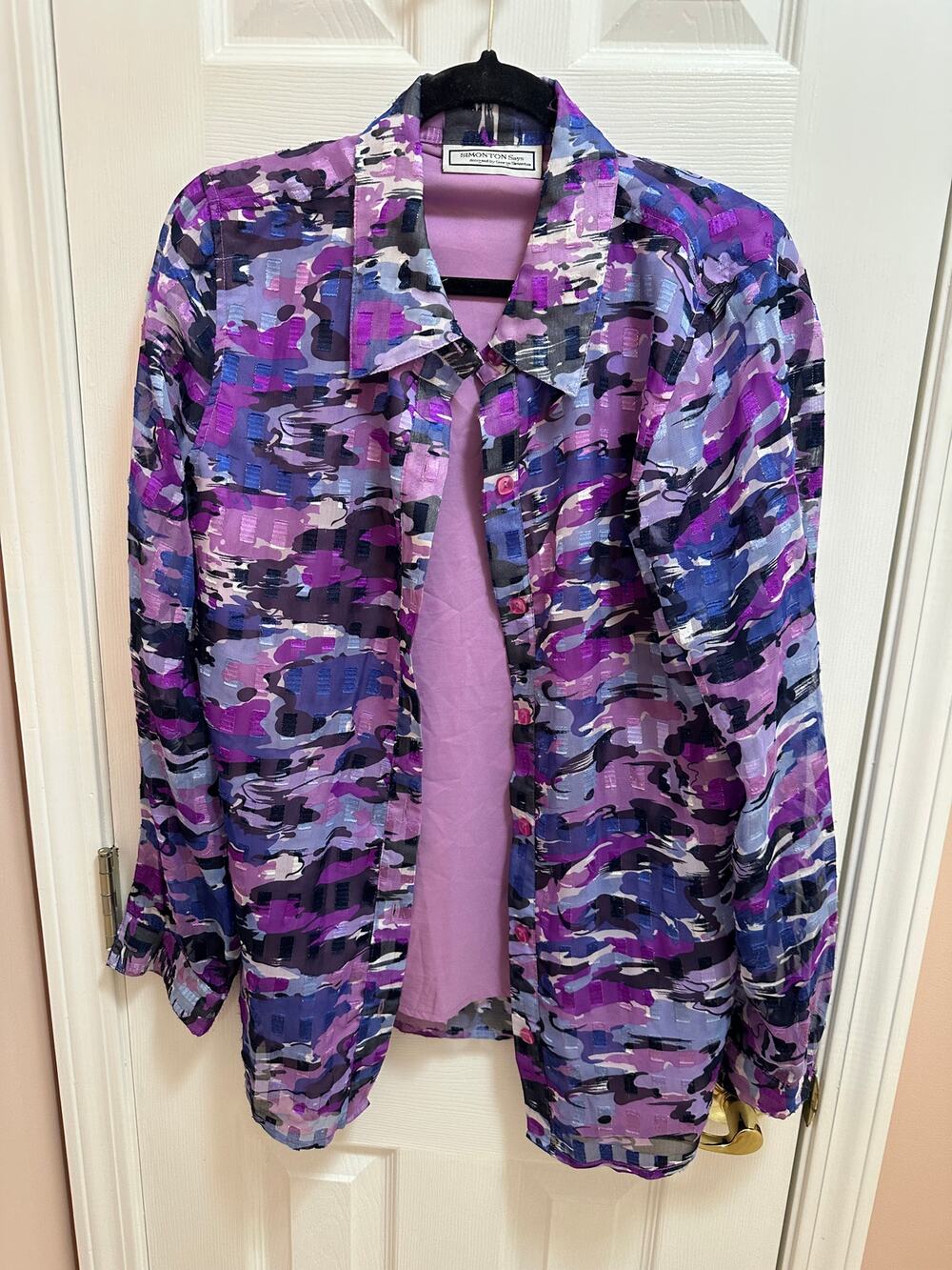 Simonton Says by George Simonton blouse size small purple/fuschia print
